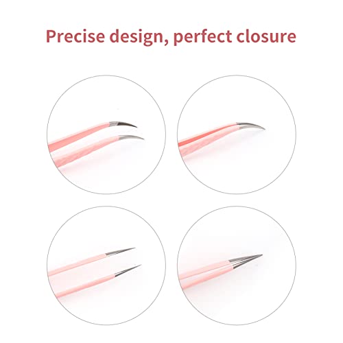 Eyelash Extension Tweezers FADLASH Volume Lash Tweezers Precision Curved Tip Lash Extension Tweezers Isolation & Volume Techniques Professional Application Tools - size: Fiber Tip J Curved Pointed Tweezers