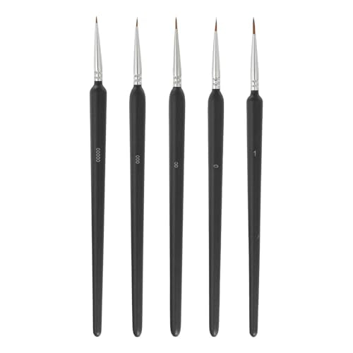 MECCANIXITY 5Pcs Detail Paint Brushes Set 5.5-11mm (00000/000/00/0/1) Black - color: Black, size: 00000# 5.5mm/000# 6.5mm/00# 7.5mm/0# 9.5mm/1# 11mm