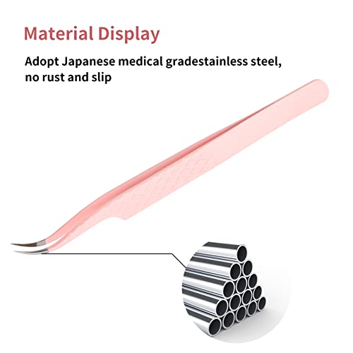 Eyelash Extension Tweezers FADLASH Volume Lash Tweezers Precision Curved Tip Lash Extension Tweezers Isolation & Volume Techniques Professional Application Tools - size: Fiber Tip J Curved Pointed Tweezers