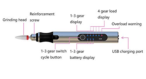 Rechargeable cordless Electric Micro Engraver Pen Mini DIY Engraving Tool Kit for Metal Glass Ceramic Plastic Wood Jewelry with 30 Bits and 16 Stencils and 1 Scriber Pen - color: Silver