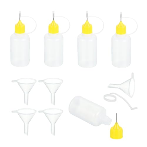 MECCANIXITY 5Pcs Needle Tip Squeeze Bottle, 30ml/1oz Glue Tip Applicator Bottles Plastic Liquid Glue Bottle for Paper Crafts, Painting, Oil, Ink(Yellow, with 5 Funnel) - color: Yellow, size: 30ml/1 oz
