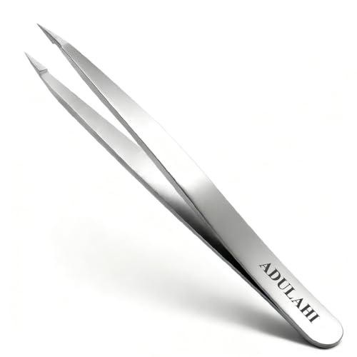 Precision Pointed Tweezers - Professional High Carbon Stainless Steel Needle Nose Tweezers for Effortless Eyebrows & Facial Hair Removal | Hand-Filed Sharp Tips | Salon & Home Use with Case