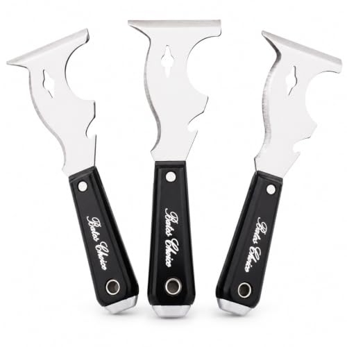 Bates- Paint Scraper, 10-in-1 Painter’s Tool, 3 Pack, Sharp Beveled Blade & Strong Handle, Hammer End, Multi-Use Paint Scraper for Wood, Caulk, Adhesive, Varnish Removal, Putty Knife & Spackle Tool - color: Black, size: 3 Pack