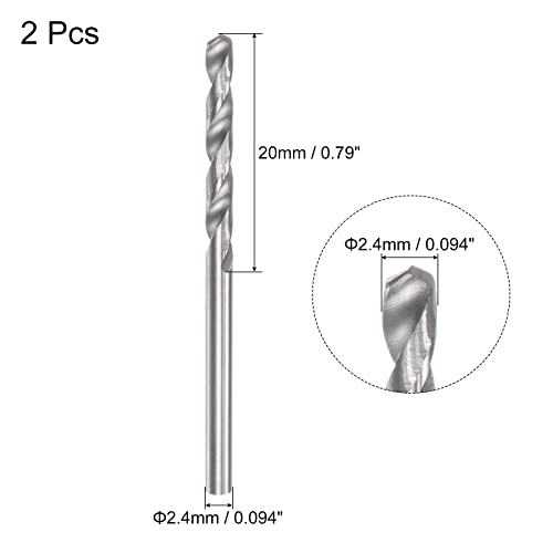 uxcell Solid Carbide Drill Bits, 2.4mm C2/K20 Tungsten Carbide Jobber Drill Bits Straight Shank Drilling Tool for Stainless Steel Aluminum Iron Metal Plastic 2pcs - size: 2.4mm