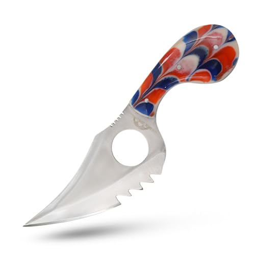 Handmade Fixed Blade Skinner Knife, 7.25 Inch Overall, 4.25 Inch Stainless Steel Half Serrated Blade, Resin Handle, with Leather Sheath (BLP) - color: BLP