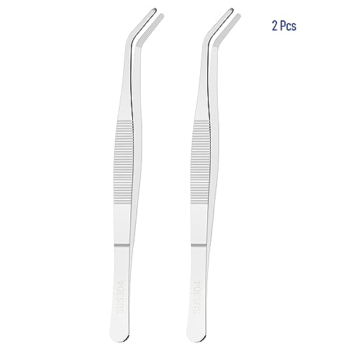 2 PCS 5.5" Stainless Steel Tweezers, Curved Blunt, 0.07" Thick