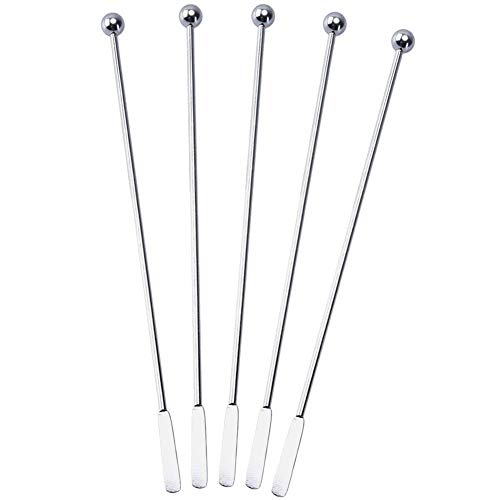 10 pcs Stainless Steel Coffee Beverage Stir Sticks Cocktail Stirrers Drink Swizzle Stick 7.4" Swizzle Stick Picks Tools - color: Silver-10 Pieces
