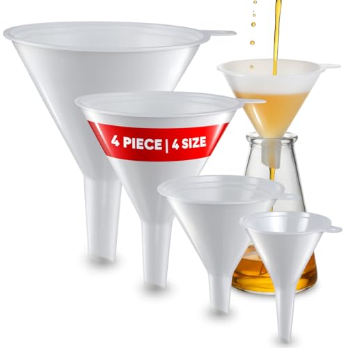 Oil Funnel Set - Plastic Funnels for Automotive & Kitchen - color: White