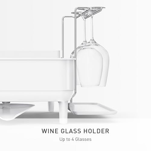 simplehuman Steel Frame Dishrack, Large Capacity Dish Drying Rack, 360º Easy Drain Swivel Spout, Utensil & Wine Glass Holder, Anti-Residue Coating, Moisture Control Surface, White - color: White, size: Full-Size (20'' X 22.3'' X 11.5'')