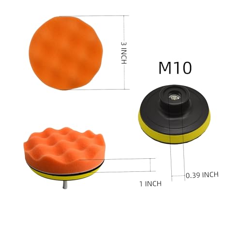 10Pcs 3Inch Face Backing Plate Compound Buffing Polishing Sponge Pads Waffle Foam Buffing Polishing Pads Kit with Woolen Cutting Pad and 3Inch Backing Plate M10 Drill Adapter - size: 3inch 10Pcs