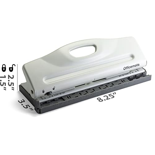 Officemate Adjustable 6-Hole Punch - 8 Sheet Capacity, Paper Punch for Planners and Binders, Fits Mini/Pocket, A6, Personal, A5 and Half Letter Paper, Easy-Read Guide, White - color: White