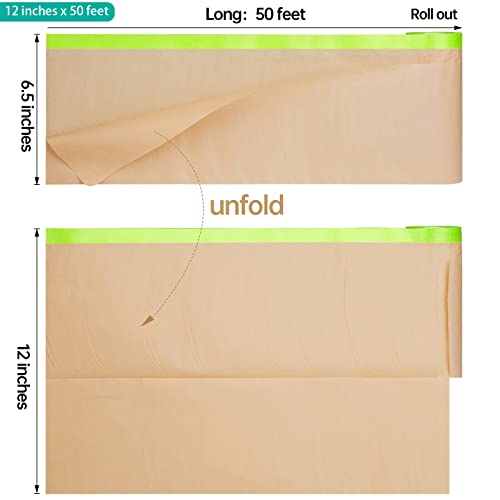 Tangibay Pre-Taped Masking Paper for Painting, 12 inch x 50 feet, 1 Roll - size: 1 Roll: 12"