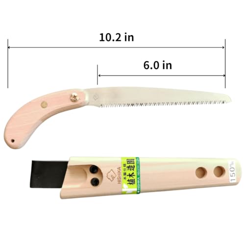 Authentic Japanese Mini Pruning Saw — Pull-Cut Crosscut Blade with Sheath; For Fruit Trees & Shrubs; Hishika, Made in JAPAN (6 in (150 mm)) - size: 6 in (150 mm)