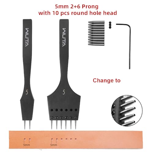 WUTA Removable Circle Leather Hole Punch Lacing Stitching Professional Working Hand Tool Kit Round Hole Puncher Craft Chisel Cutting Punches Kits 2nd Generation 5mm-(2+6) - size: 2G 5mm-(2+6)