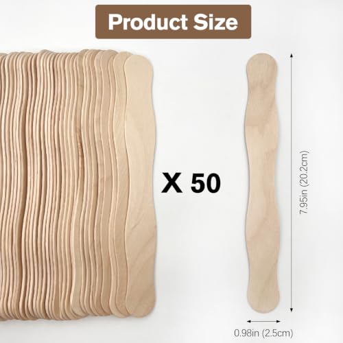 50 Pack 20cm Wavy Craft Sticks, Large Wooden Popsicle Sticks, Fan Handles for DIY Crafts, Wedding Programs and Paint Mixing