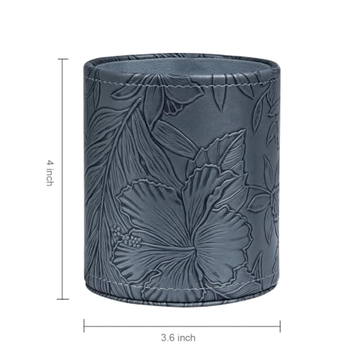 Round Leather Pen Holder for Desk, Desktop Organizer,(Navy Blue) - color: Navy Blue