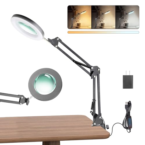 UBeesize 10X Magnifying Glass with Ring Light and Clamp for Desk