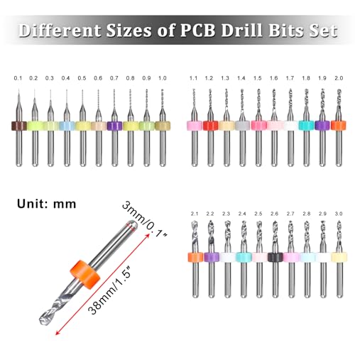 OwnMy 40PCS PCB Drill Bits from 0.1mm-3.0mm Micro Drill Bits Set