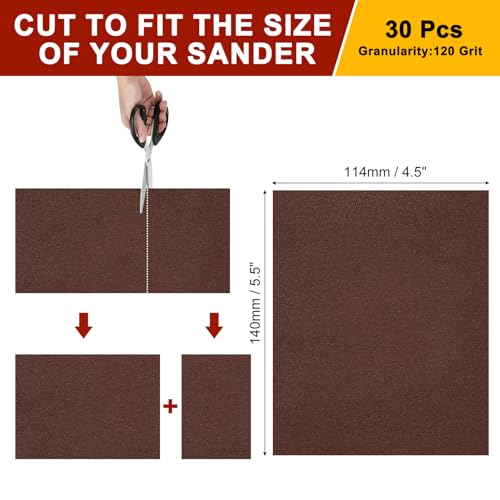 Sandpapers 4.5x5.5 30Pcs 120Grit Aluminum Oxide - size: 4.5" x 5.5"(120 Grit)