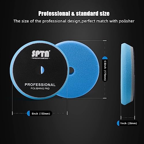 SPTA HD Buffing Polishing Pads, 6" Orbital Buffer Pads Hook&Loop Buffing_Pads,Foam PolishPad 5 Grits from Coarse to Fine-6" DA Rotary Polisher Compounding, Polishing&Waxing, 6 Inch (150mm) (Pack of 6) - size: 6 Inch (150mm) (Pack of 6)