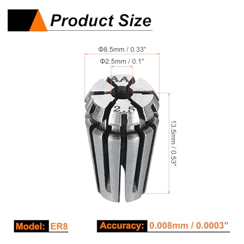 HARFINGTON Spring Collet Chuck ER8 2.5mm 65Mn Spring Steel Precision Router Collets for CNC Engraving Milling Lathe Tool - size: ER8 x 2.5mm
