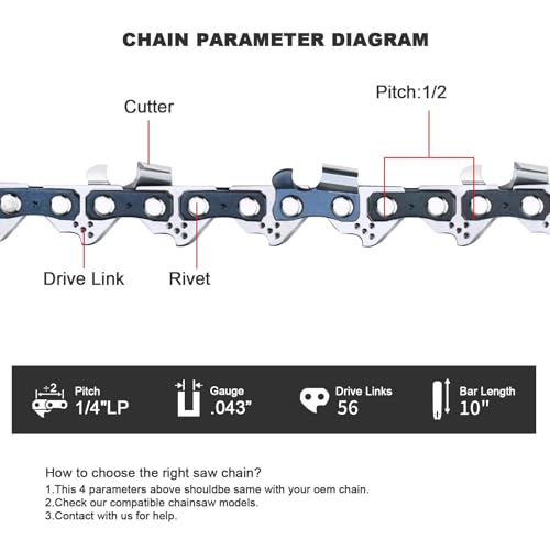 3-Pack 10 Inch Pole Saw Chain 1/4" LP .043" 56 Drive Links - size: 10" 56DL 1/4LP .043 ×3 Pack