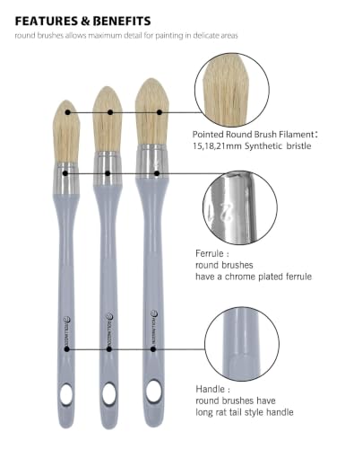 ROLLINGDOG Trim Paint Brush Pointed Round Edge Paint Brush Flat Paintbrush - color: 6pcs