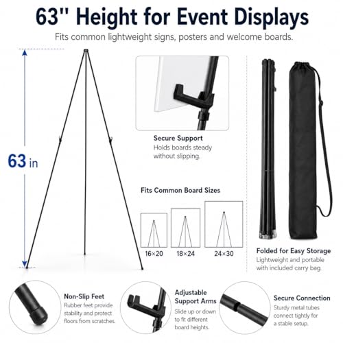 RRFTOK 2 Pack 63 in Sign Easel Stands, Instant-Fold Tripods with Bags - style: 63B 2pack