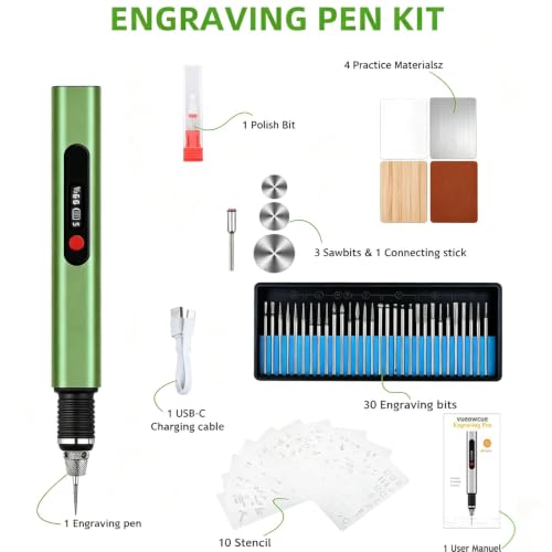 vueowcue 5-Speed Electric Engraving Pen kit for All Materials, Green - color: Green