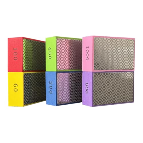 6PCS Diamond Polishing Pads Sanding Blocks 100x2/200x2/400x2 Multi-Grit Dry/Wet Hand Diamond Sanding Pads Kit for Grinding Ceramic Tile Glass Stone Metal Wood - style: 6PCS-3