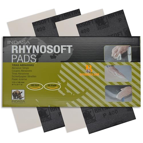 Indasa Rhynosoft Foam Sanding Pads - 4.5" x 5.5",Hook and Loop,180 Grit, Plusline, Flexible, Tear-Resistant, Ideal for Automotive, Wood, & Finishing (Pack of 20 Pads) - size: 180-Grit 20 Pads Plusline