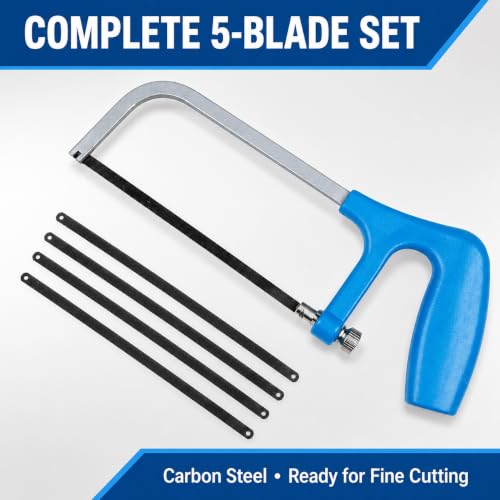 Mini Junior Hacksaw with 5 Carbon Steel 6-Inch 32 TPI Blades