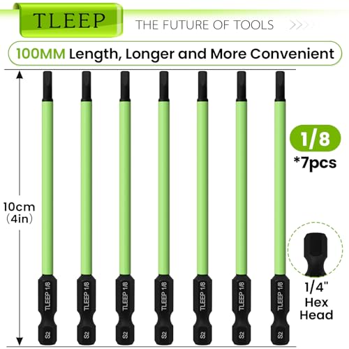 7Pcs 1/4" Hex Head Allen Wrench Drill Bits, SAE 1/8", 4" Long Hex Key Drill Bit Set, Magnetic Tips Screwdriver Socket Bit Set for Ikea Type Furniture (S2 Steel), 100MM Black - size: Set 13: 1/8"