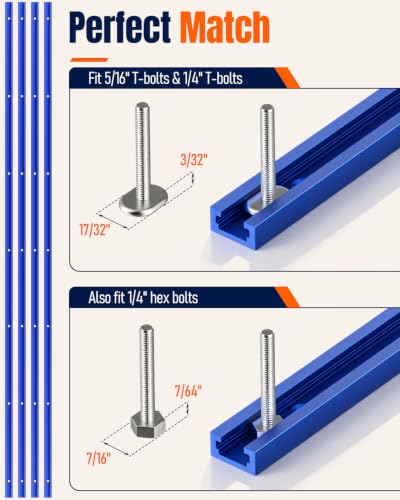 Vibit 4 Pcs 48" Aluminum T Track with Predrilled Mounting Holes & Screws - size: 4 PCS-48 Inch