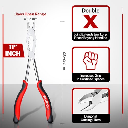 BILITOOLS 11" Extra Long Diagonal Cutting Pliers, Double Joint