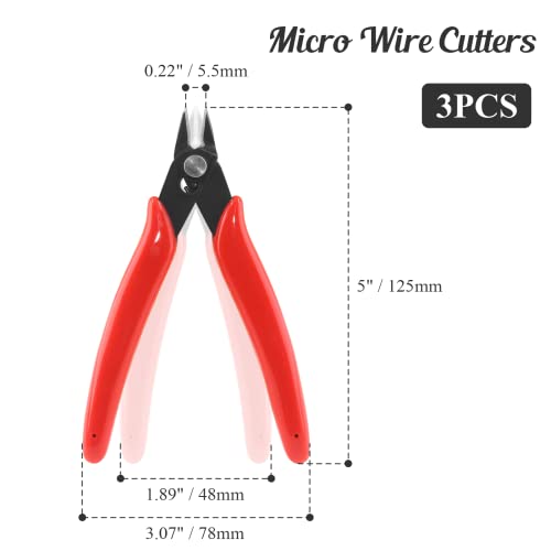 Bivethoi 3pcs Micro Wire Cutters Flush Cut Snips, 5 Inch, Red - color: Red