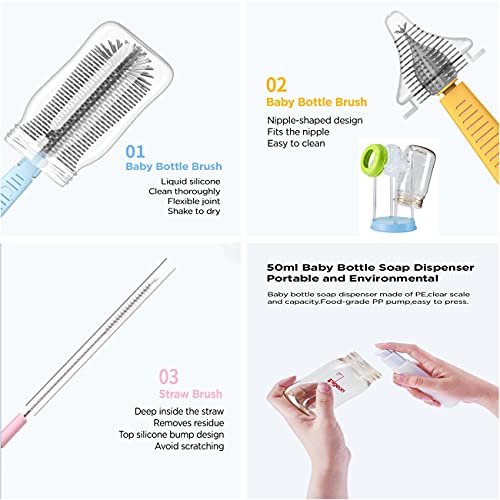 Travel Baby Bottle Drying Rack with Bottle Cleaning Brush Set, Blue - color: Blue