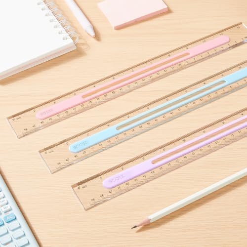 Sooez 3 Pack Ruler 12 Inch, Anti-Slip Clear Rulers for Kids, Light Blue - color: Light Blue, size: 3 Pack