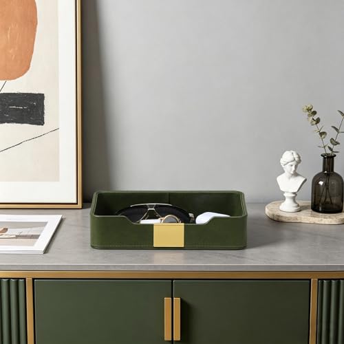 PU Leather Valet Tray, Nightstand Organizer, Catchall Tray, Green