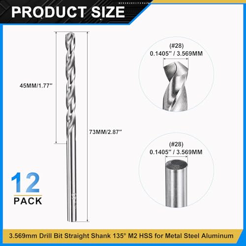 PATIKIL #28 Drill Bit Micro M2 High-Speed Steel 118° for Metal 12 Pack - size: #28 (3.569mm)