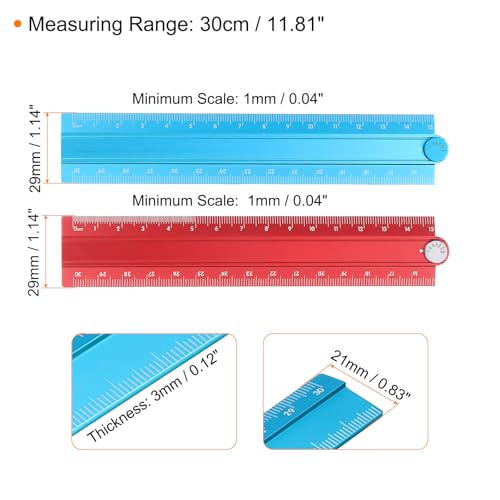 HARFINGTON 2pcs Folding Straight Ruler 30cm Metric Aluminum Alloy Protractor Foldable Angle Ruler Geometric Measuring Tool with Angle Line for Architects Artists Office, 2 Colors - color: Red + Peacock Blue