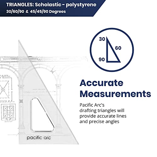 Pacific Arc's Scholastic Triangle - 10 inch - Clear - 30/60 Angle - Plain Edge - Polystyrene - Technical Drawing Tools, Drafting, Architect and Engineering. - style: 10 inch, 30/60