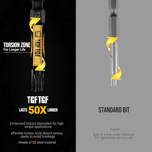 TGFTGF Impact Torx Bit Set 14PCS (TT7-TT40), 1” S2 Steel Security Torx, Tamper Proof Torque Star Bit Set with Magnetic CNC Machined Tips, Impact Screwdriver Bits with Extension Bit Holder Storage Case - size: 1" *13+1PCS
