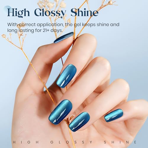 MIZHSE Cat Eye Gel Nail Polish Set - Blue Galaxy Magic Effect High Shine - color: Glass Blue