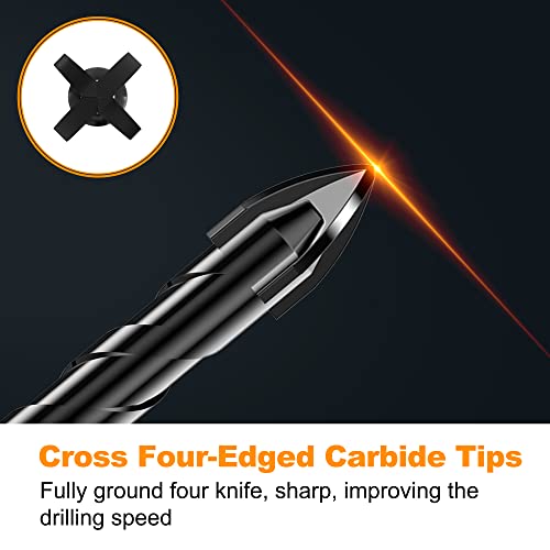 10Pcs Cross-Tip Masonry Drill Bit Set & Concrete Drill Bit Set, 3/16"-1/2" - size: 10 pcs 3/16"-1/2" Cross-Tip