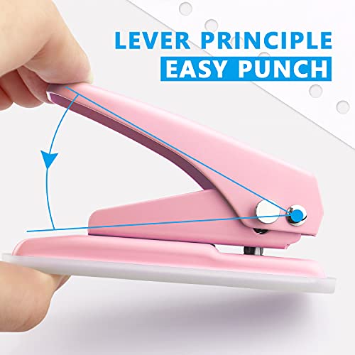 Single Hole Puncher, 1/4" Hole, 20 Sheet Capacity, Pink, 1 Pack - color: Pink