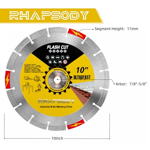 RHAPSODY 10Inch Ultrafast Diamond Saw Blade,Segmented General Purpose Blade - size: 10Inch (250mm)-1pc