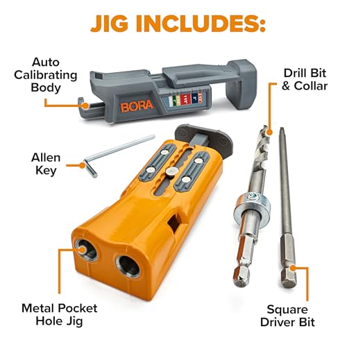 BORA Pro Compact Metal Pocket Hole Jig Kit with 50 Screws, Auto Calibrating - size: Jig w/ 50pc Screw Set