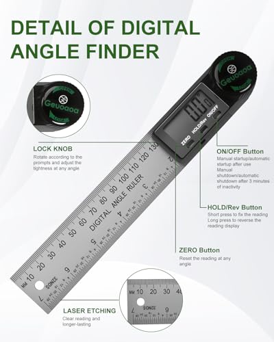 Digital Angle Finder Tool Stainless Steel, Protractor 2 Batteries