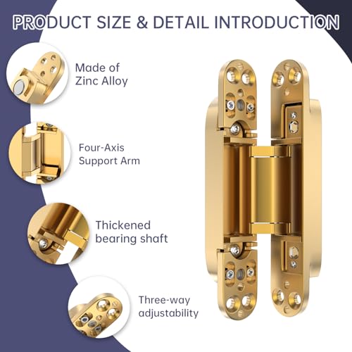 2PCS 6 Inch Invisible Concealed Door Hinges 180 Degree Swing Hinge (Gold)- - color: Gold - 6 inch - 2 pcs